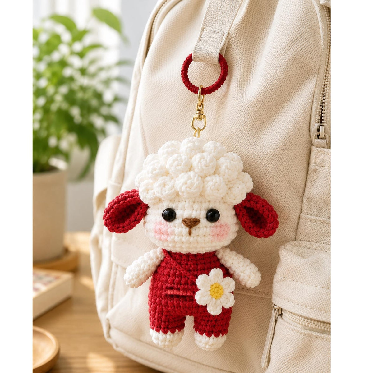 Handmade Crochet Lamb Keychain, Amigurumi Sheep Plush Bag Charm,Cute Gift for Her,Animal Keyring, Car Charm, Backpack Charm,Stocking Stuffer