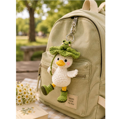 Crochet Duck Keychain, Frog on Lotus Leaf Duck Charm, Cute Amigurumi Bag Charm, Car Hanging Ornament, Backpack Charm, Frog Lover Gift