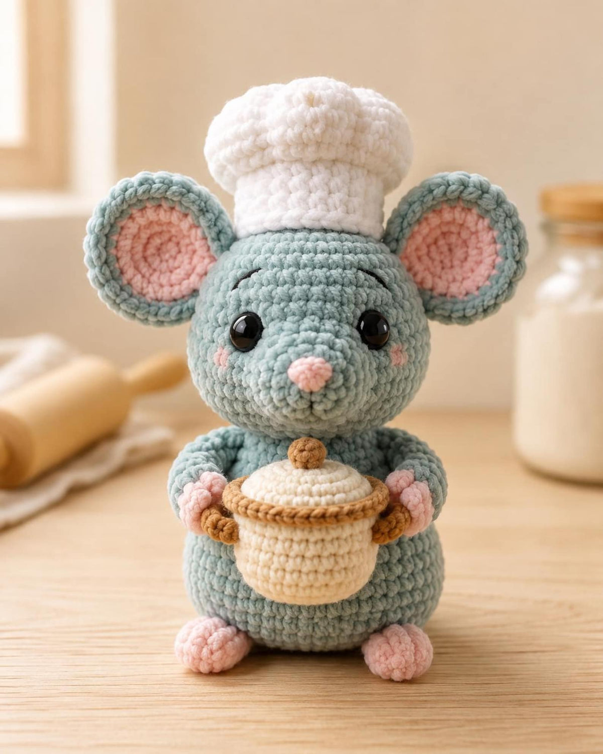 Crochet Chef Mouse, Handmade Amigurumi Mouse, Cute Kitchen Decor, Bakery Gift, Little Chef Doll, Mouse Lover Gift, Crochet Food Plush