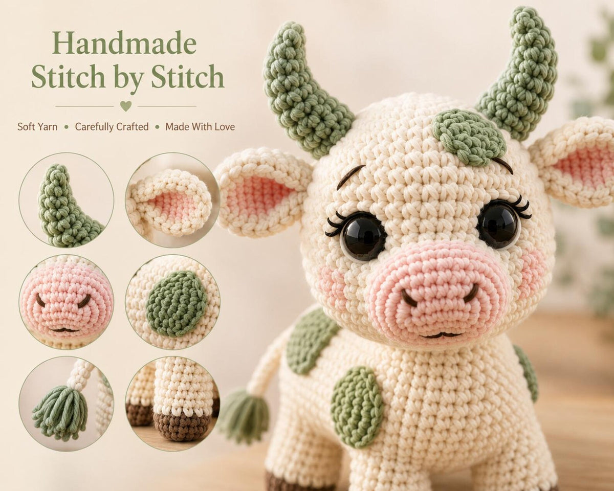Crochet Cow Plush, Handmade Amigurumi Cow, Cute Farmhouse Decor, Cow Lover Gift, Farm Animal Plush, Nursery Decor, Baby Shower Gift