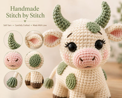 Crochet Cow Plush, Handmade Amigurumi Cow, Cute Farmhouse Decor, Cow Lover Gift, Farm Animal Plush, Nursery Decor, Baby Shower Gift