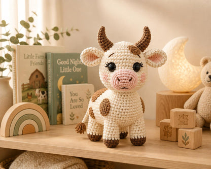 Crochet Cow Plush, Handmade Amigurumi Cow, Cute Farmhouse Decor, Cow Lover Gift, Farm Animal Plush, Nursery Decor, Baby Shower Gift