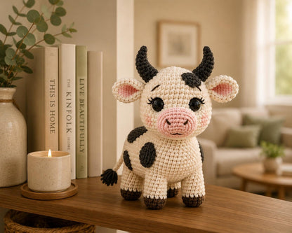 Crochet Cow Plush, Handmade Amigurumi Cow, Cute Farmhouse Decor, Cow Lover Gift, Farm Animal Plush, Nursery Decor, Baby Shower Gift