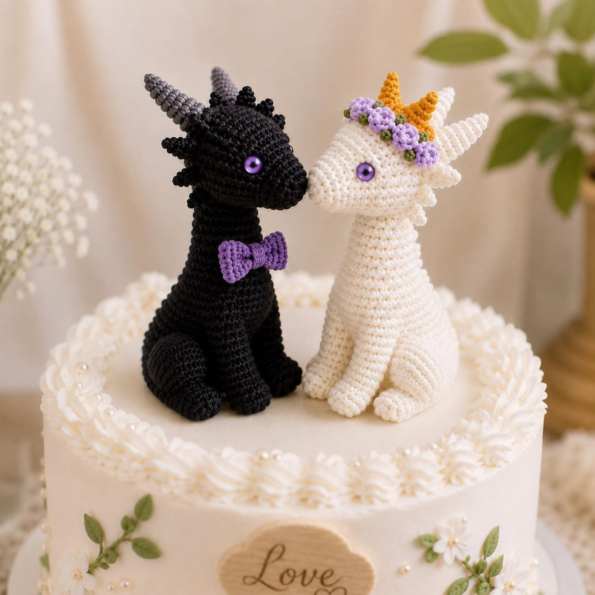 Crochet Bride and Groom Dragons,Custom Dragon Wedding Cake Topper, Cute Dragon Couple Wedding Decor, Unique Anniversary Gift,Fantasy Wedding