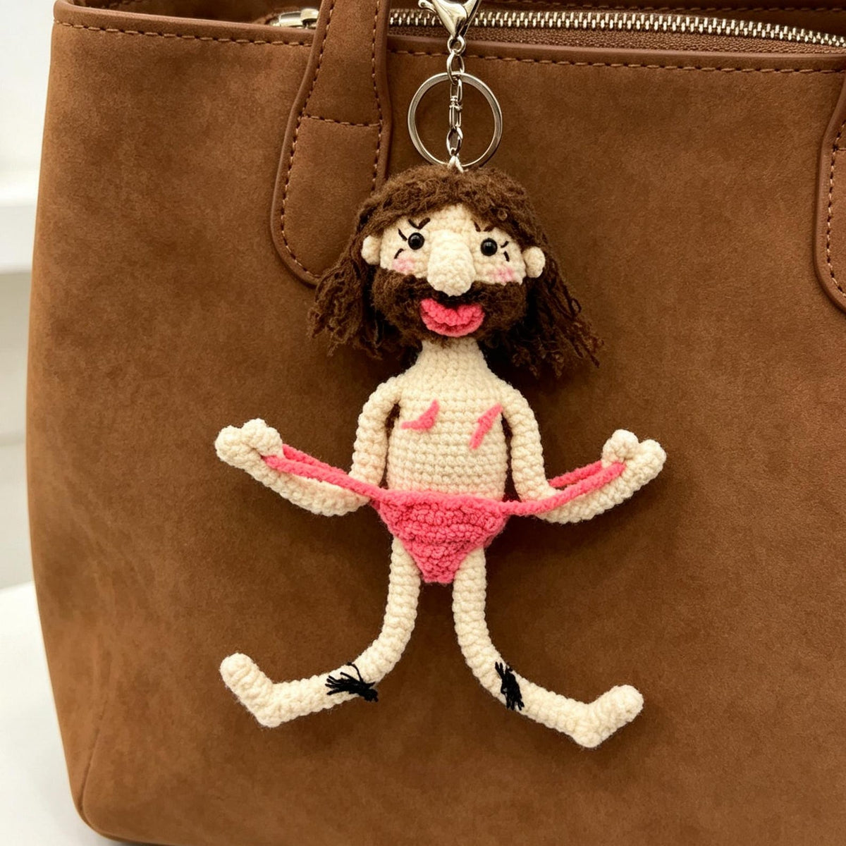 Handmade Crochet Whimsical Figurine Keychain Playful Bag Charm Unique Novelty Accessory Fun Handcrafted Ornament For Everyday Daily Use