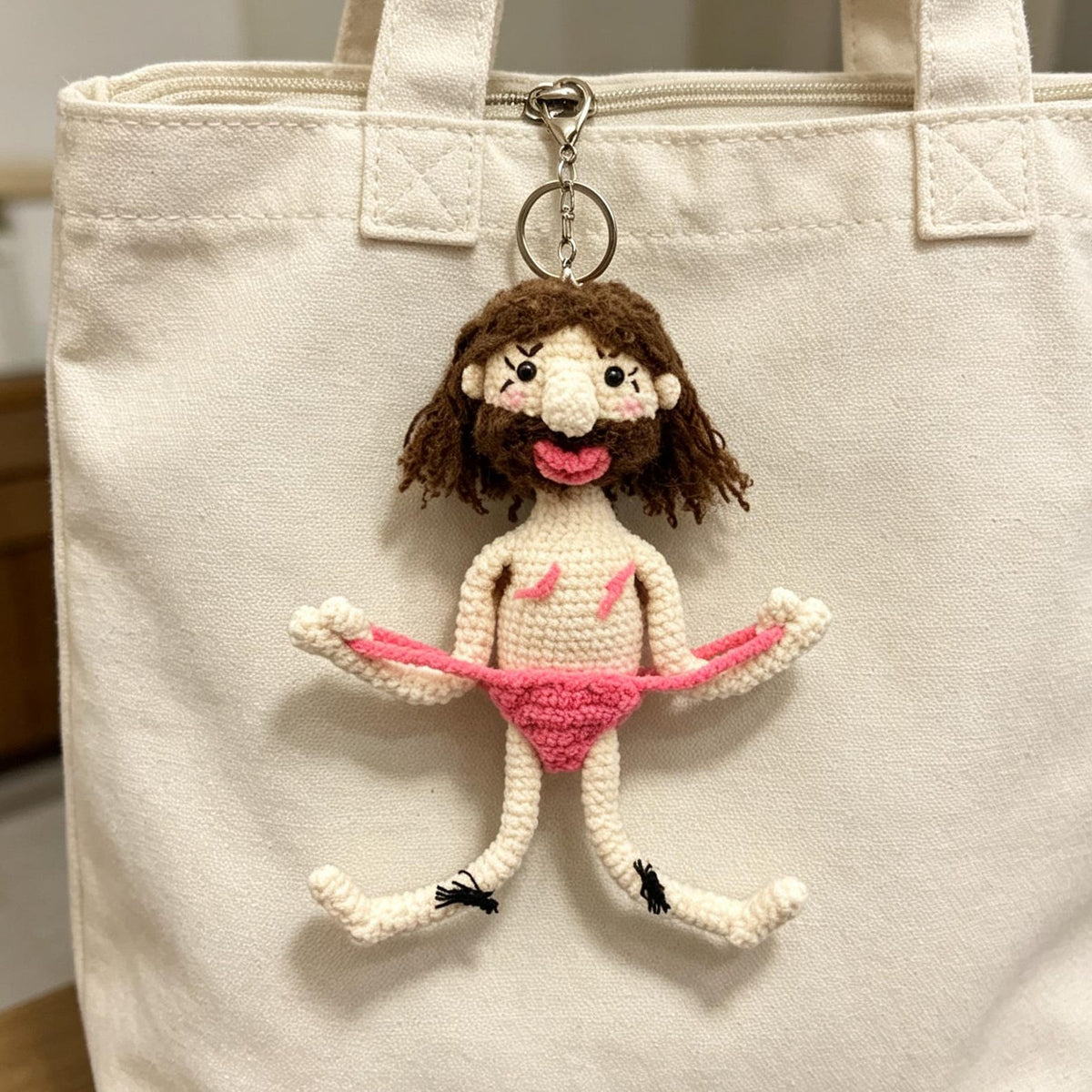 Handmade Crochet Whimsical Figurine Keychain Playful Bag Charm Unique Novelty Accessory Fun Handcrafted Ornament For Everyday Daily Use