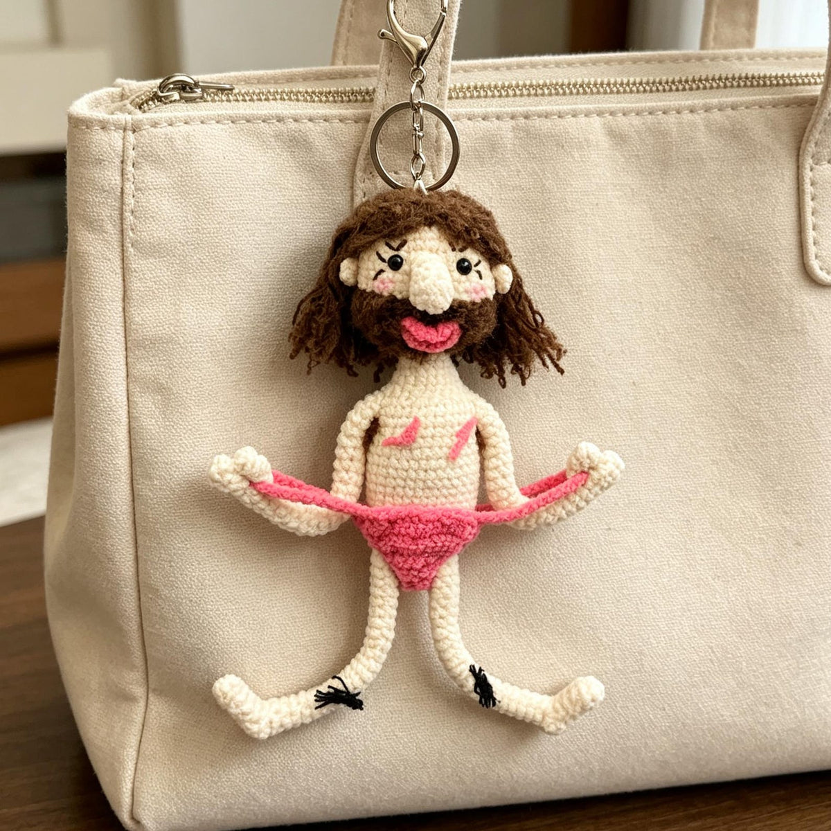 Handmade Crochet Whimsical Figurine Keychain Playful Bag Charm Unique Novelty Accessory Fun Handcrafted Ornament For Everyday Daily Use