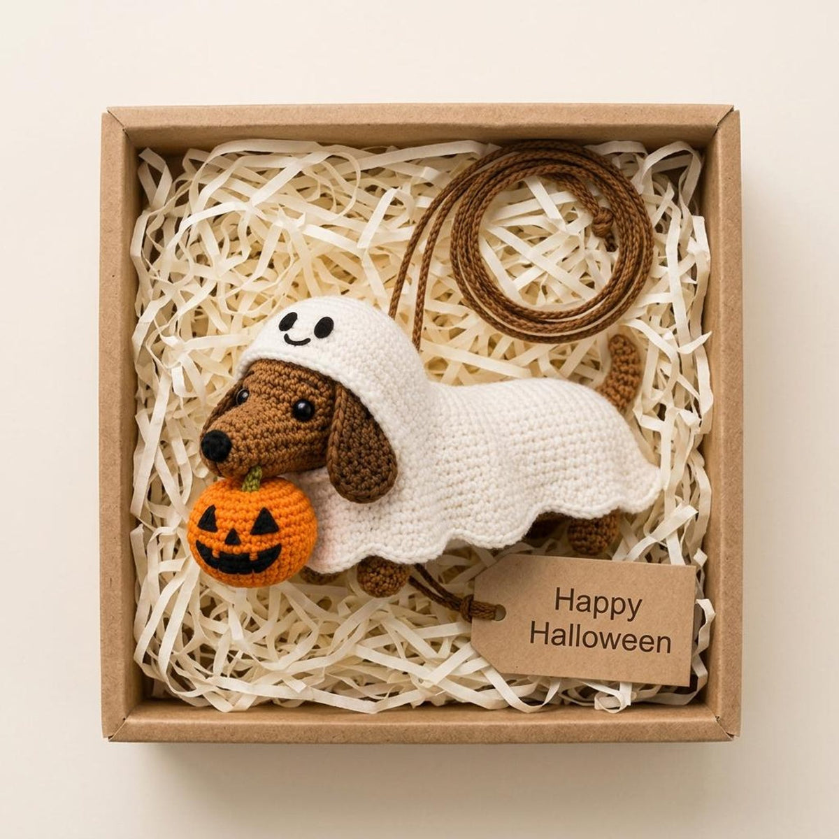 Crochet Dachshund Car Charm, Halloween Ghost Wiener Dog Rearview Mirror Hanger, Pumpkin Dog Ornament, Spooky Car Decor, Dog Lover Gift