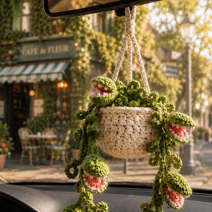 Halloween Crochet Venus Flytrap Car Hanging, Carnivorous Plant Car Charm, Spooky Cute Car Decor, Handmade Car Accessory, Plant Lover Gift