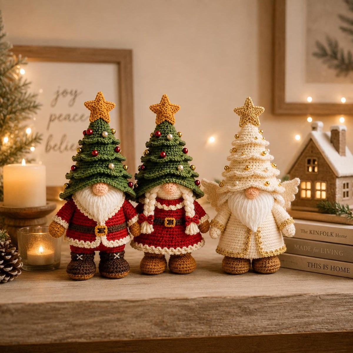 Handmade Christmas Gnome, Crochet Tree Gnome Plush, Scandinavian Tomte Gonk, Winter Dwarf Decor, Faceless Doll Holiday Tiered Tray Gift