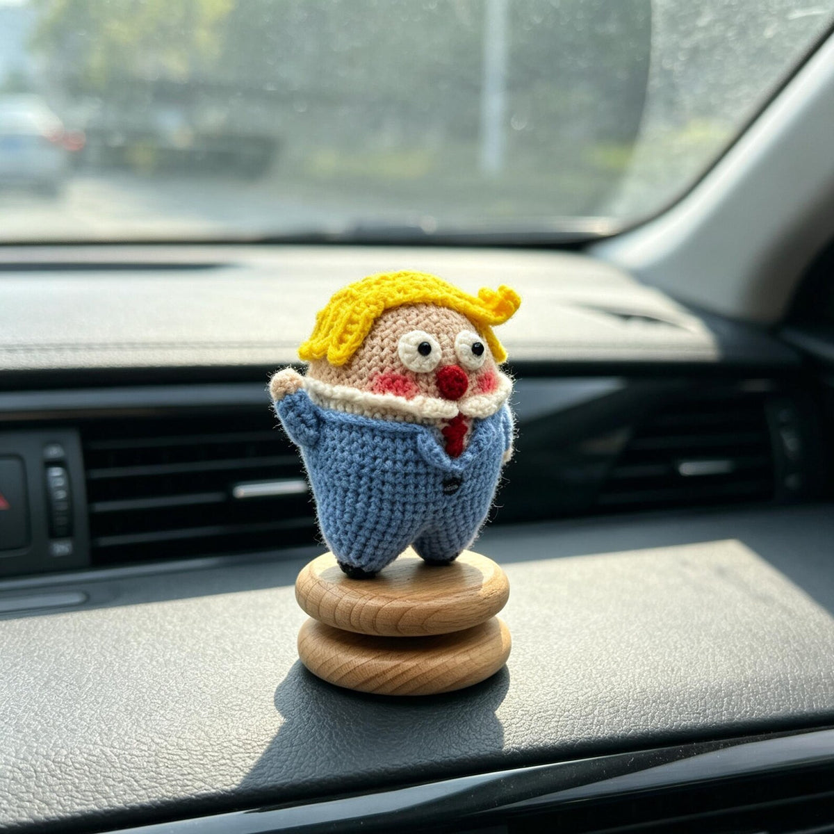 Crochet Desktop Vehicle Dashboard Ornament Whimsical Figure Statue Decor to bring fun light‑hearted vibe for your automobile inner space