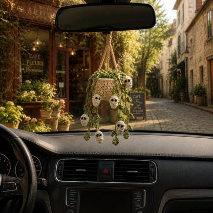 Crochet Halloween Car Plant Hanger, Handmade Mummy Plant Pot Car Charm, Spooky Cute Car Decor, Unique Car Accessory, Plant Lover Gift