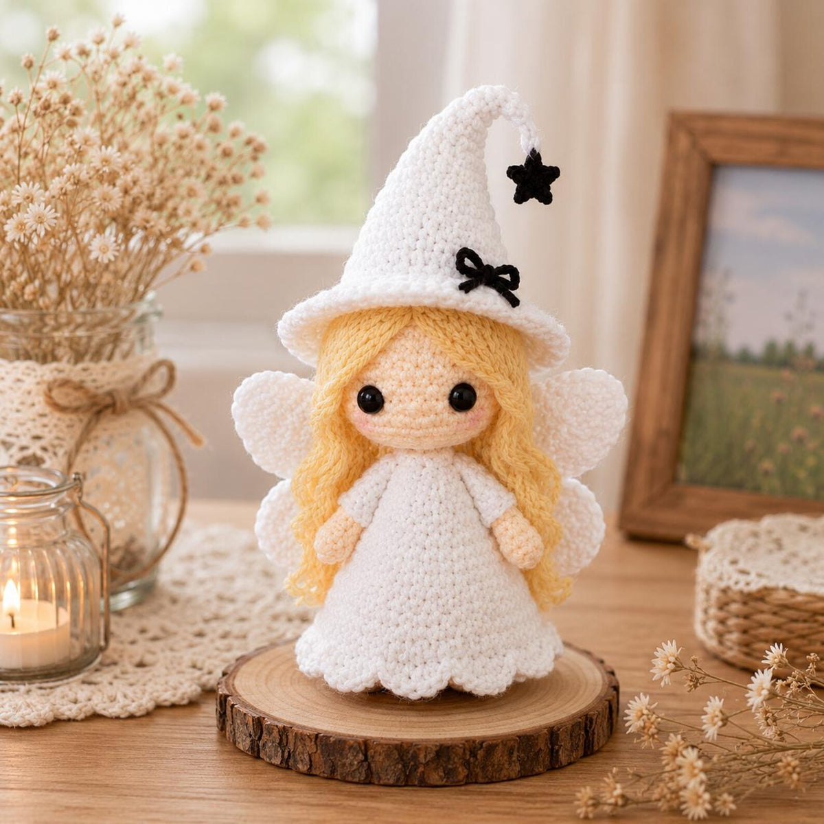 Handmade Crochet Witch Doll, Cute Halloween Amigurumi Fairy, Mini Witch Decor, Spooky Season Gift, Fall Desk Decor, Witch Lover Gift