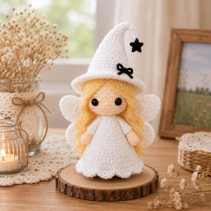 Handmade Crochet Witch Doll, Cute Halloween Amigurumi Fairy, Mini Witch Decor, Spooky Season Gift, Fall Desk Decor, Witch Lover Gift