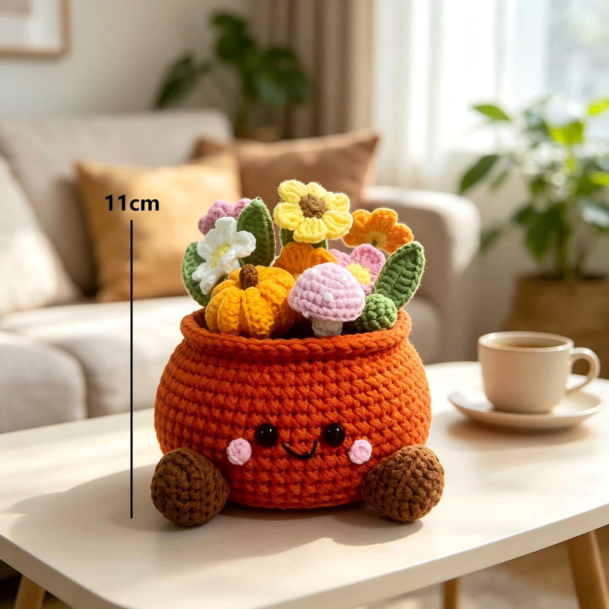 Handmade Crochet Pumpkin Flower Pot, Cute Fall Desk & Tiered Tray Decor, Halloween and Harvest Festival Gift for Coworker, Friend, Family
