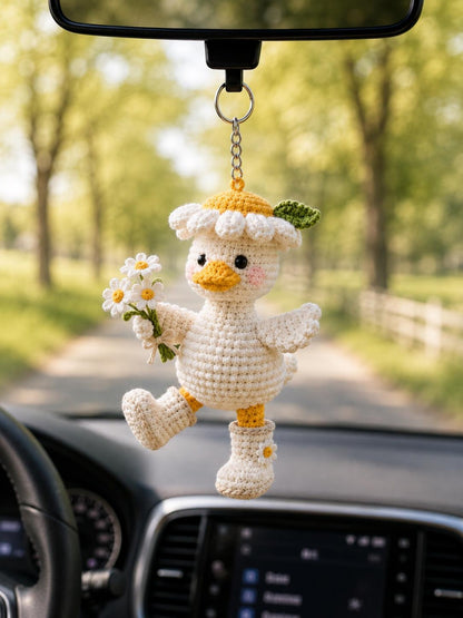 Crochet Duck Keychain, Frog on Lotus Leaf Duck Charm, Cute Amigurumi Bag Charm, Car Hanging Ornament, Backpack Charm, Frog Lover Gift