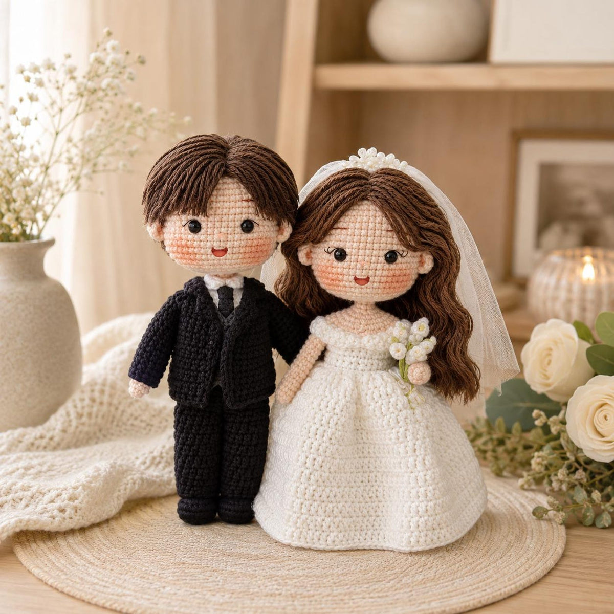 Custom Crochet Bride and Groom Dolls | Personalized Wedding Gift for Couple | Amigurumi Wedding Cake Topper | Anniversary Bridal Keepsake