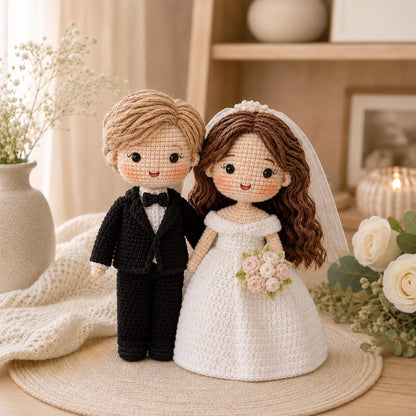 Custom Crochet Bride and Groom Dolls | Personalized Wedding Gift for Couple | Amigurumi Wedding Cake Topper | Anniversary Bridal Keepsake