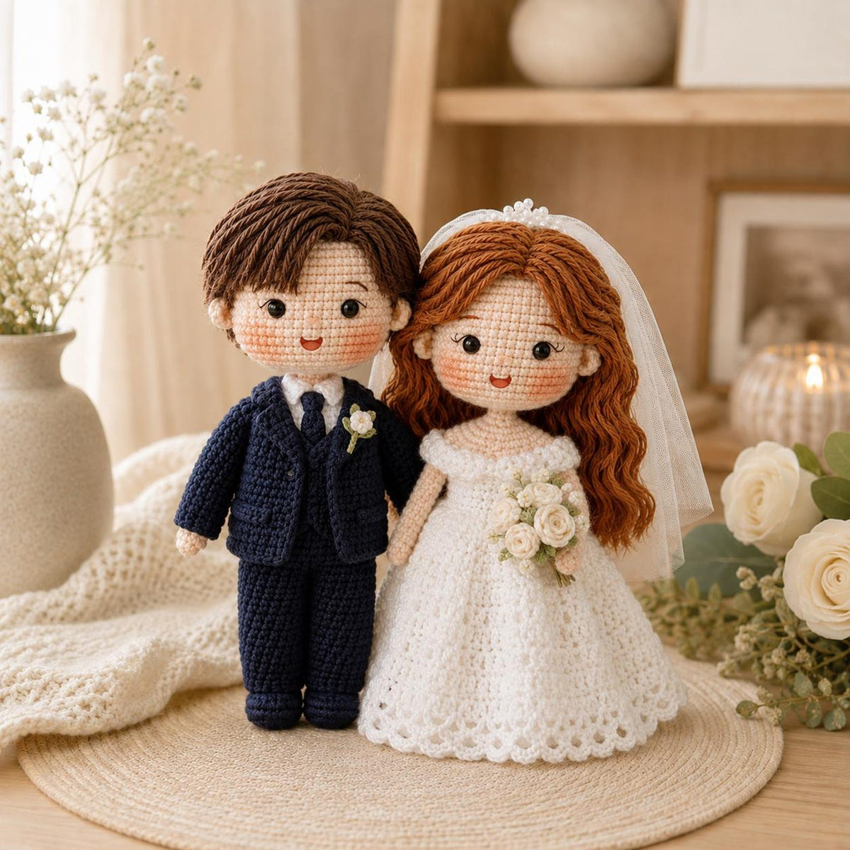 Custom Crochet Bride and Groom Dolls | Personalized Wedding Gift for Couple | Amigurumi Wedding Cake Topper | Anniversary Bridal Keepsake