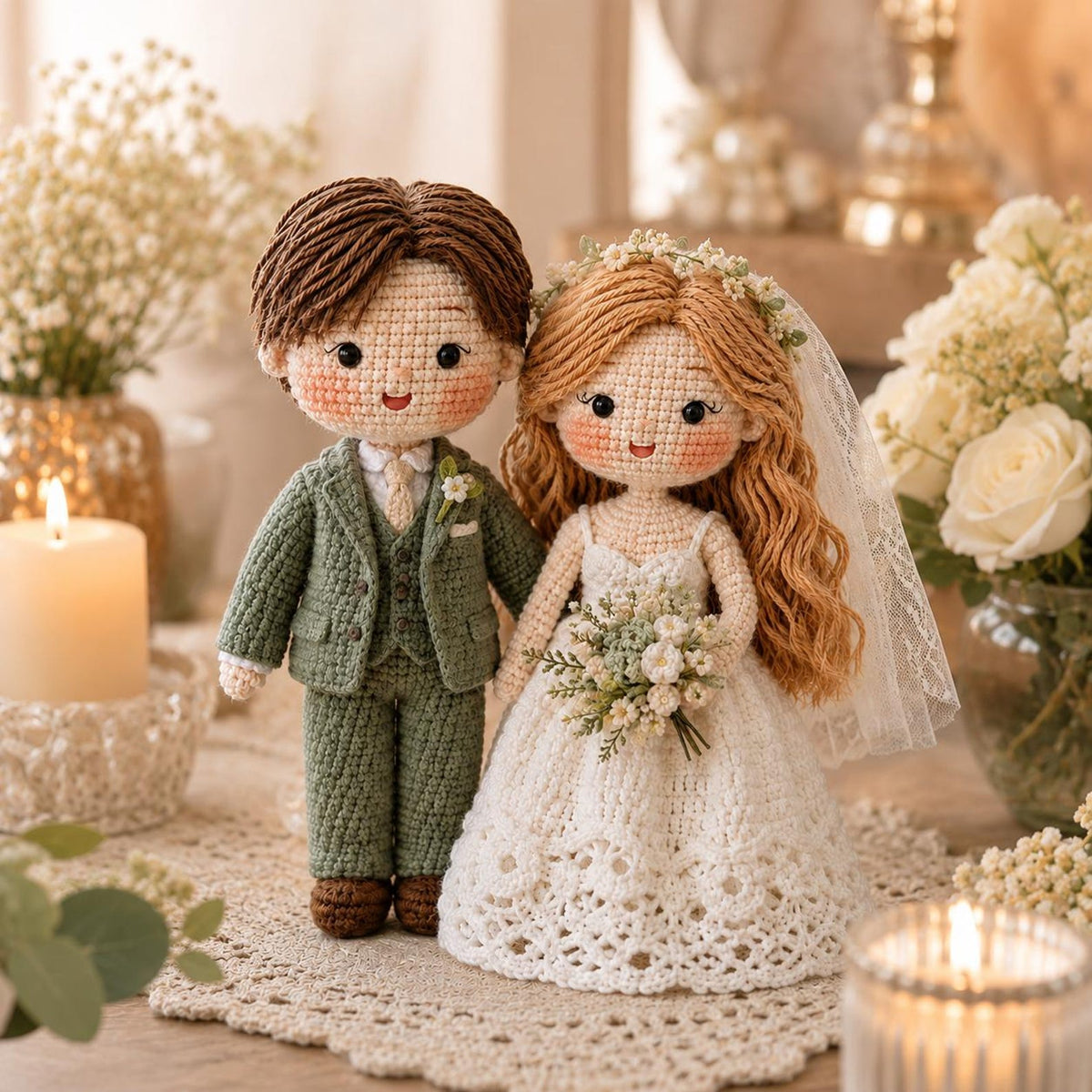 Custom Crochet Bride and Groom Dolls | Personalized Wedding Gift for Couple | Amigurumi Wedding Cake Topper | Anniversary Bridal Keepsake