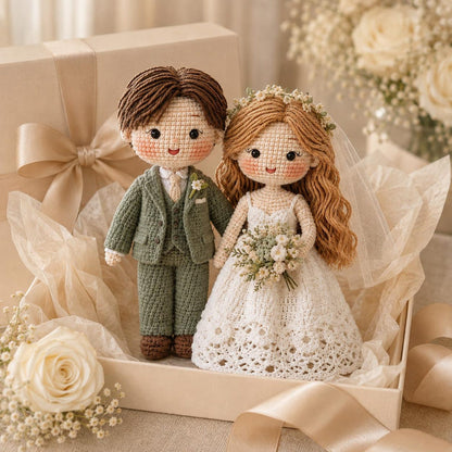 Custom Crochet Bride and Groom Dolls | Personalized Wedding Gift for Couple | Amigurumi Wedding Cake Topper | Anniversary Bridal Keepsake