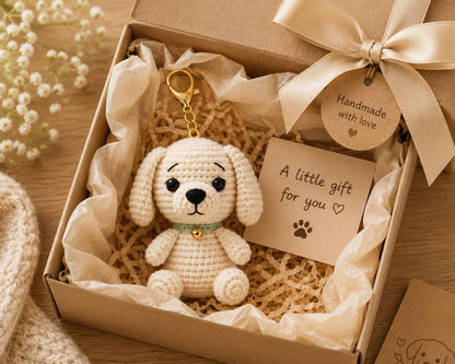 Crochet Puppy Keychain, Cute Dog Bag Charm, Handmade Amigurumi Puppy, Car Mirror Hanging Ornament, Dog Lover Gift, Cute Backpack Accessory
