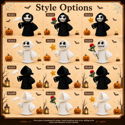 Handmade Crochet Halloween Doll, Cute Ghost Decor, Fall Tabletop Decoration, Spooky Desk Accent, Unique Halloween Gift for Ghost Lovers