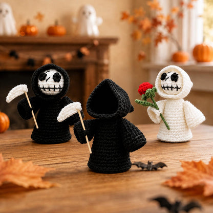 Handmade Crochet Halloween Doll, Cute Ghost Decor, Fall Tabletop Decoration, Spooky Desk Accent, Unique Halloween Gift for Ghost Lovers