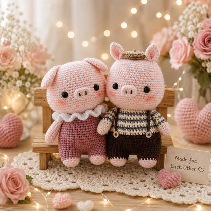 Crochet Pig Couple, Handmade Amigurumi Pig Dolls, Cute Pig Plush, Anniversary Gift for Couple, Wedding Gift, Nursery Decor, Valentine Gift