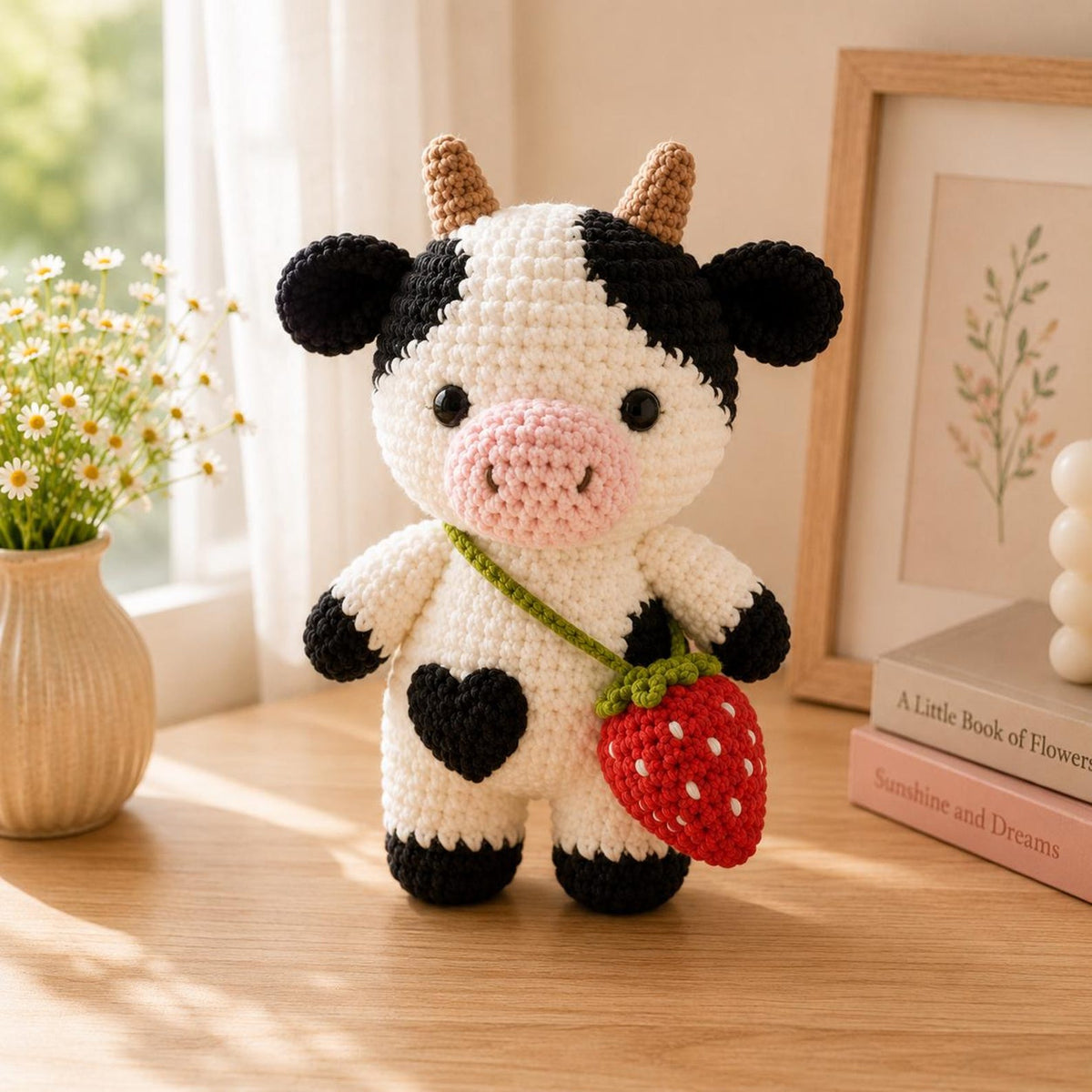 Cute Crochet Cow Plush, Handmade Amigurumi Cow, Pink Cow Stuffed Animal, Nursery Decor, Baby Shower Gift, Cute Farm Animal Gift
