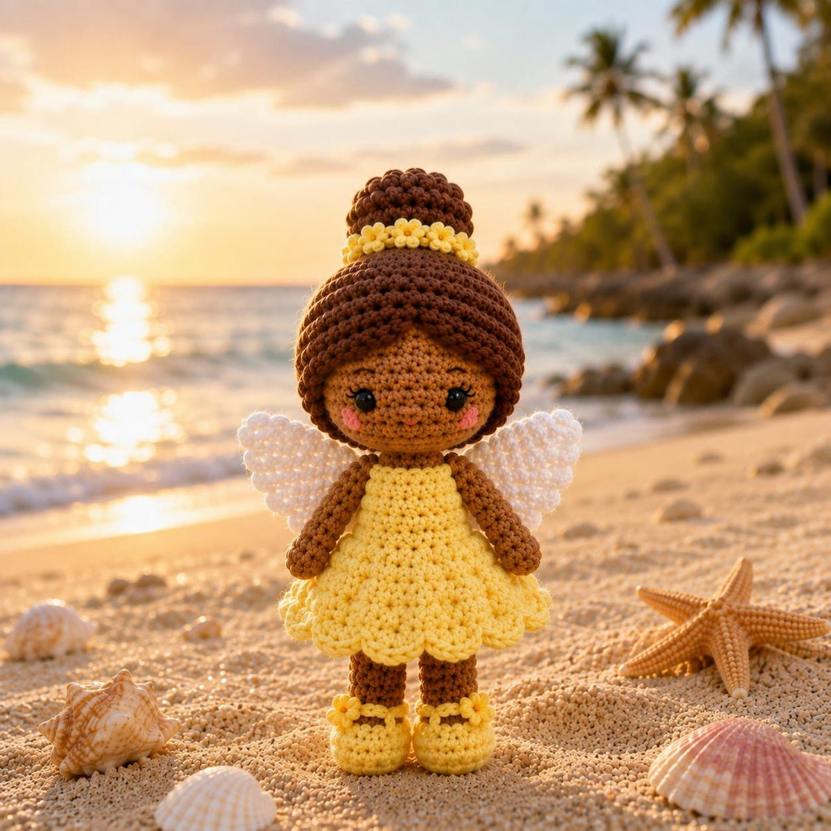 Handmade Crochet Brown Skin Angel Doll, Amigurumi Fairy Doll, Guardian Angel Gift, Nursery Decor, Baby Shower Gift, Angel Keepsake