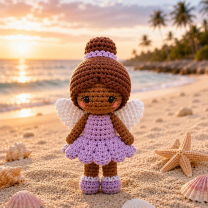 Handmade Crochet Brown Skin Angel Doll, Amigurumi Fairy Doll, Guardian Angel Gift, Nursery Decor, Baby Shower Gift, Angel Keepsake