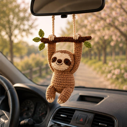 Crochet Sloth Car Charm Hanging, Cute Rear View Mirror Ornament, Handmade Amigurumi Car Accessory, Car Decor, Cute Gift for Her,Friend Gift