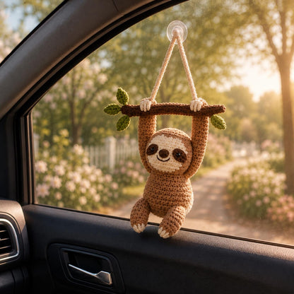 Crochet Sloth Car Charm Hanging, Cute Rear View Mirror Ornament, Handmade Amigurumi Car Accessory, Car Decor, Cute Gift for Her,Friend Gift