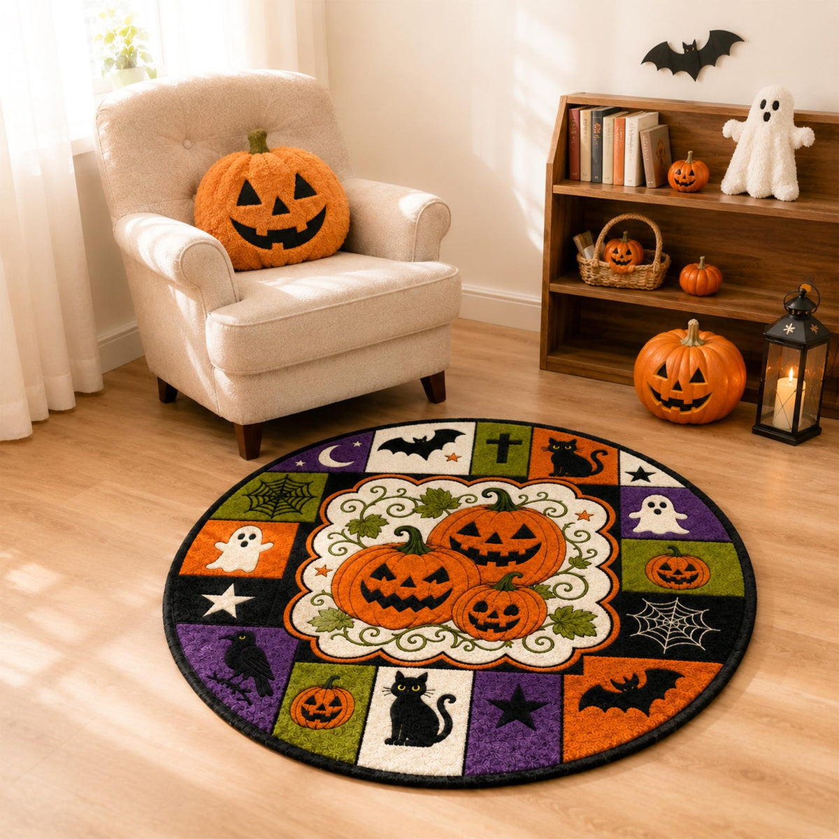 Halloween Ghost Rug, Cute Spooky Floor Mat, Round Gothic Room Decor, Cozy Fall Home Accent Rug, Fun Halloween Gift for Ghost Lovers