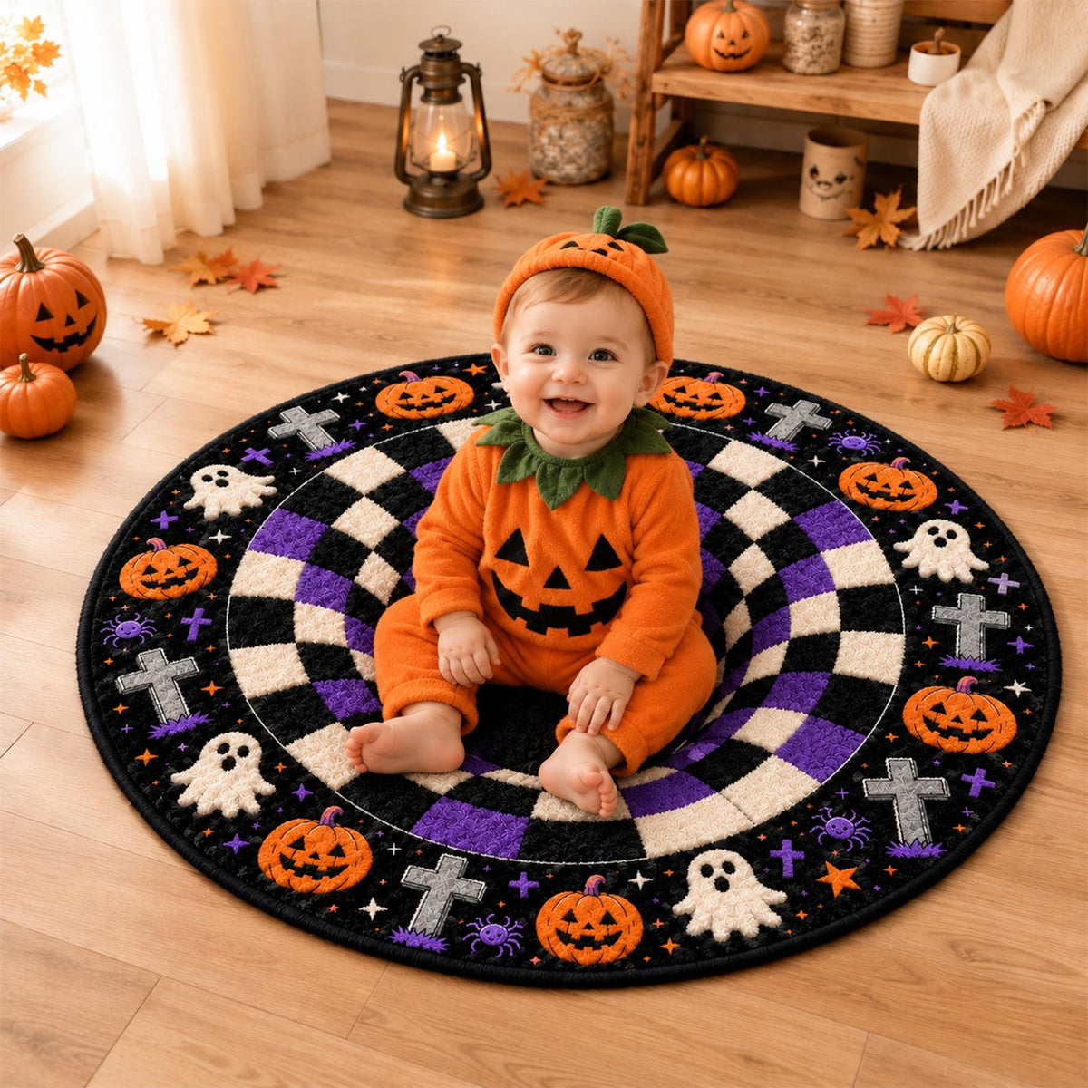 Halloween Ghost Rug, Cute Spooky Floor Mat, Round Gothic Room Decor, Cozy Fall Home Accent Rug, Fun Halloween Gift for Ghost Lovers