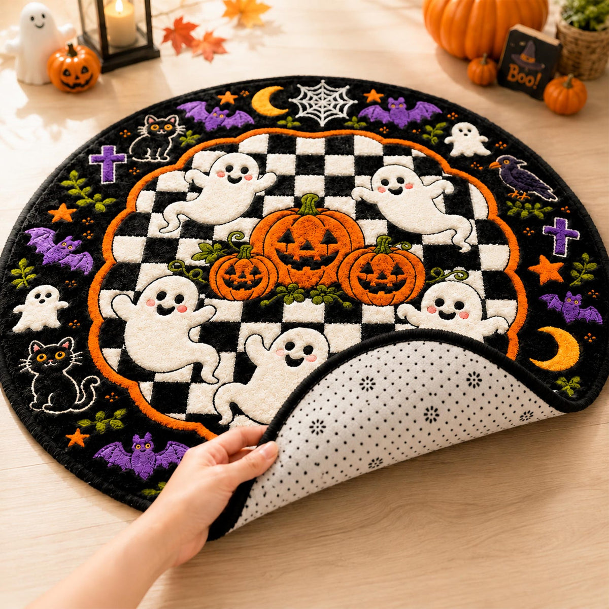 Halloween Ghost Rug, Cute Spooky Floor Mat, Round Gothic Room Decor, Cozy Fall Home Accent Rug, Fun Halloween Gift for Ghost Lovers