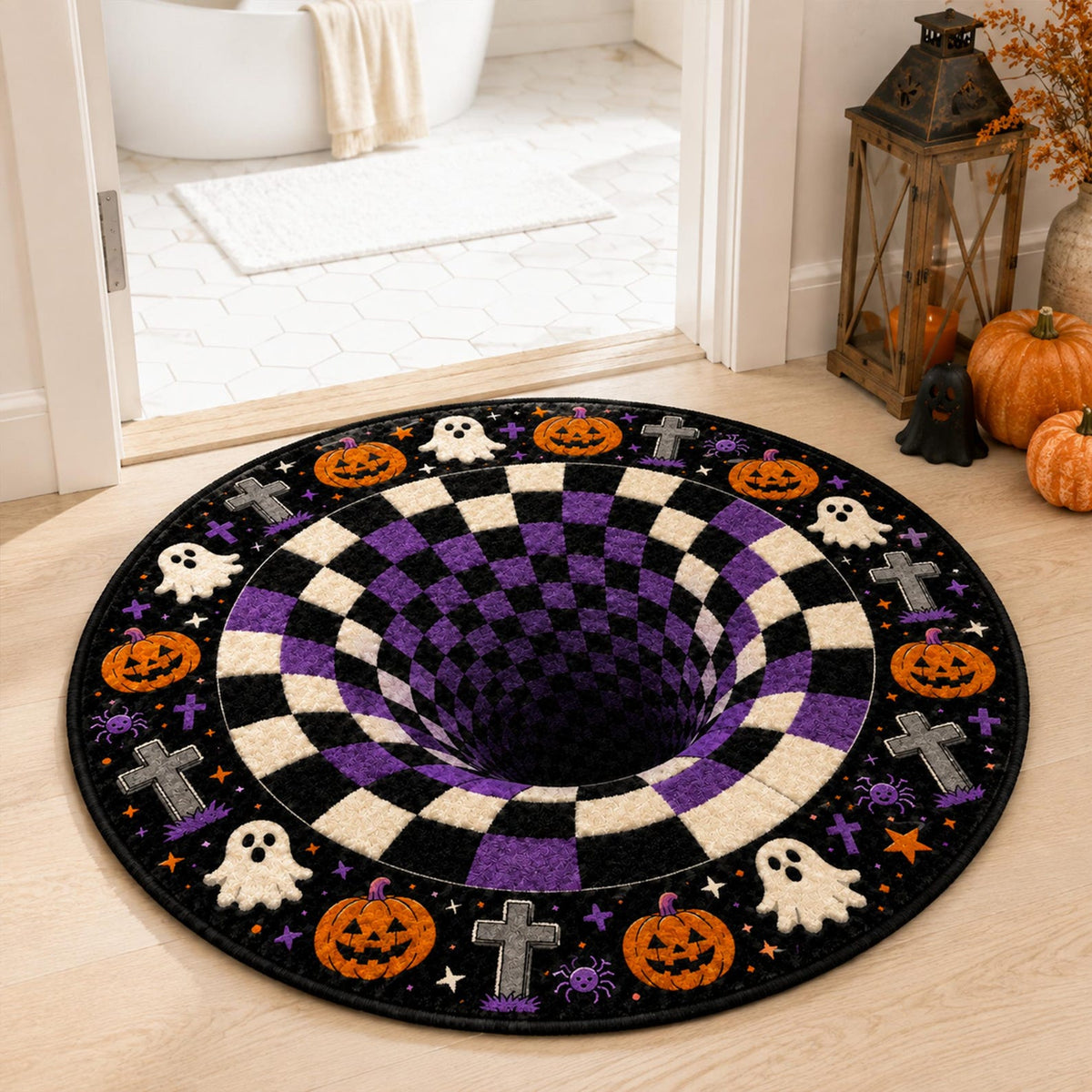 Halloween Ghost Rug, Cute Spooky Floor Mat, Round Gothic Room Decor, Cozy Fall Home Accent Rug, Fun Halloween Gift for Ghost Lovers
