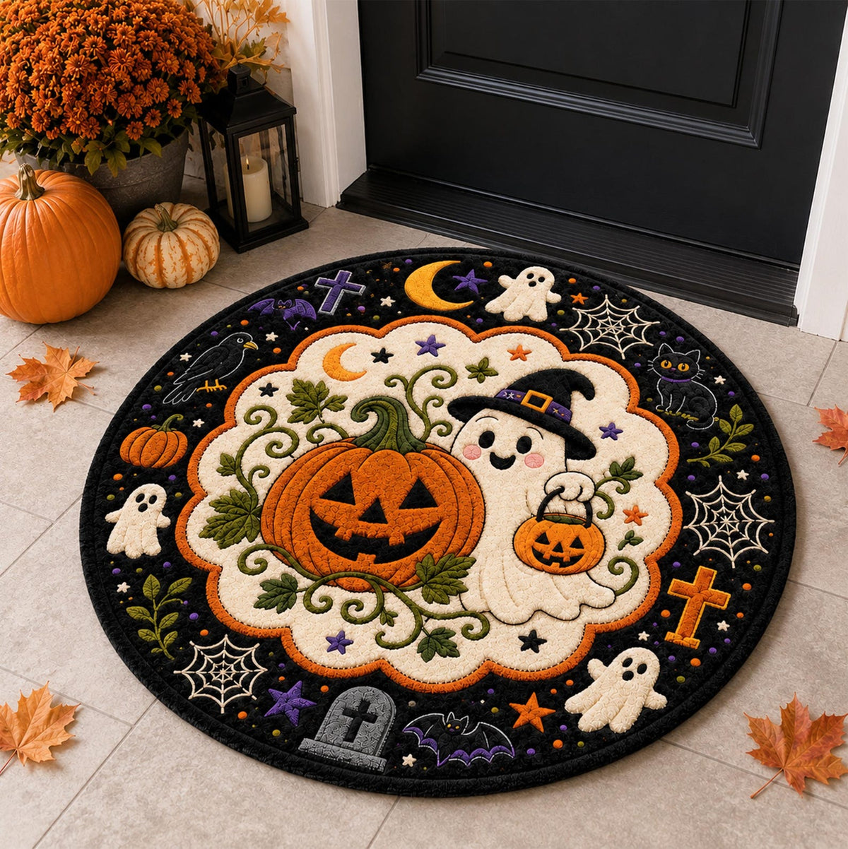 Halloween Ghost Rug, Cute Spooky Floor Mat, Round Gothic Room Decor, Cozy Fall Home Accent Rug, Fun Halloween Gift for Ghost Lovers