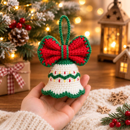 Crochet Christmas Bell Car Ornament, Hanging Charm, Holiday Rearview Mirror Decor, Handmade Gift, Stocking Stuffer Gift for Her,Friend Gift