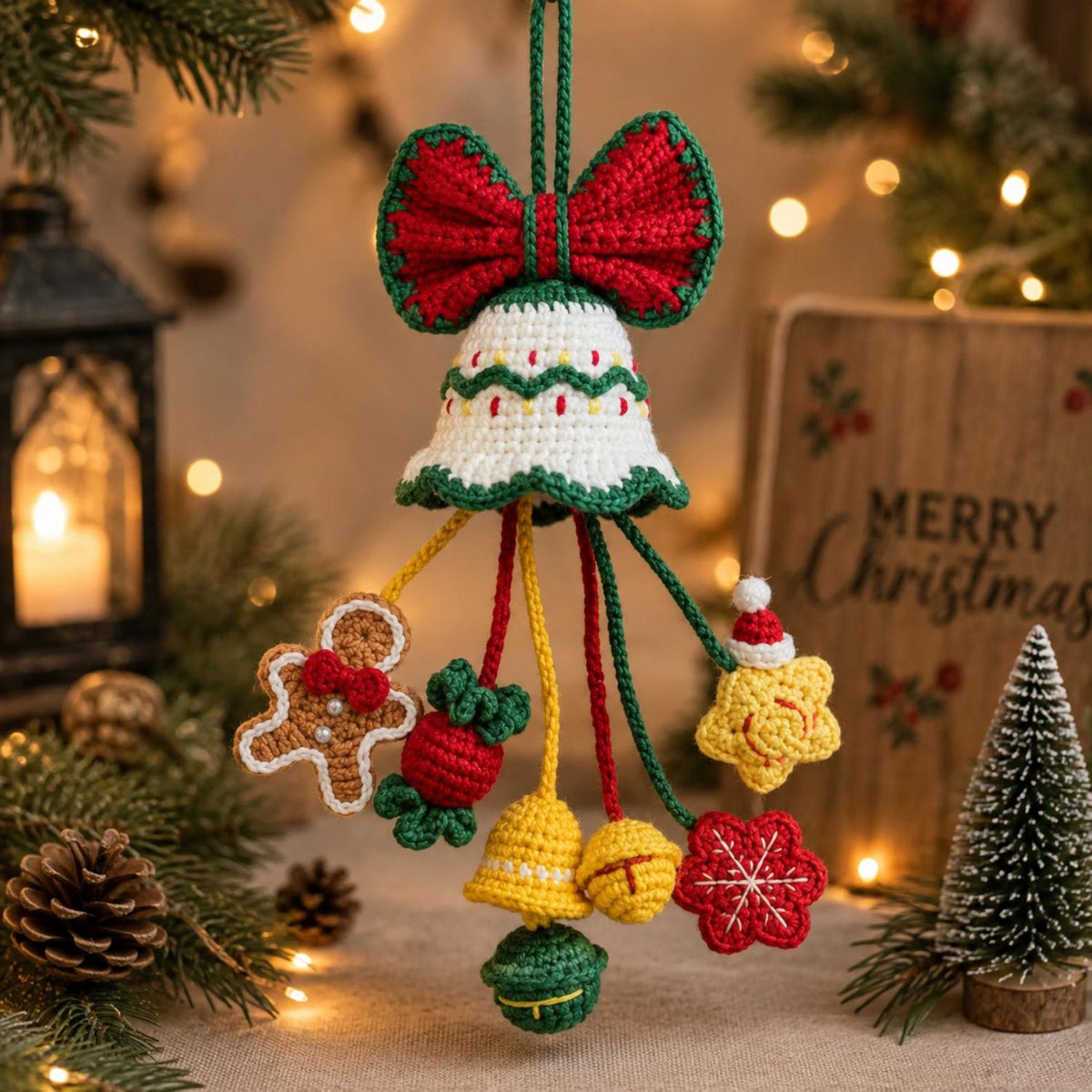 Crochet Christmas Bell Car Ornament, Hanging Charm, Holiday Rearview Mirror Decor, Handmade Gift, Stocking Stuffer Gift for Her,Friend Gift