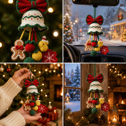 Crochet Christmas Bell Car Ornament, Hanging Charm, Holiday Rearview Mirror Decor, Handmade Gift, Stocking Stuffer Gift for Her,Friend Gift