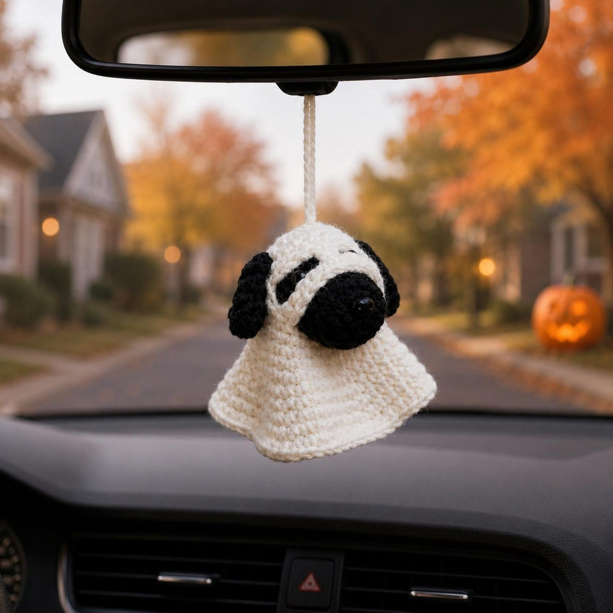 Crochet Ghost Dog Halloween Decor, Amigurumi Puppy Costume with Pumpkin Bucket, Cute Pet Lover Gift, Friend Gift, Funny Kid gift