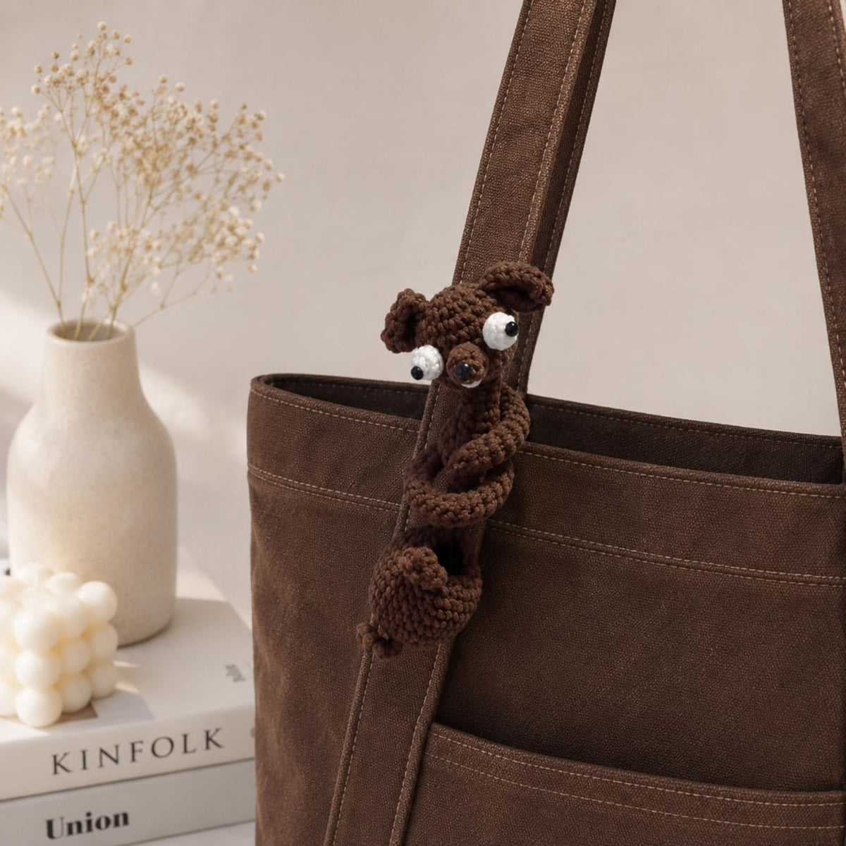 Long Neck Dog Bag Charm, Handmade Amigurumi Purse Accessory, Cute Backpack Hanger, Gift for Dog Lover, Cute Gift for Her, Friend Gift