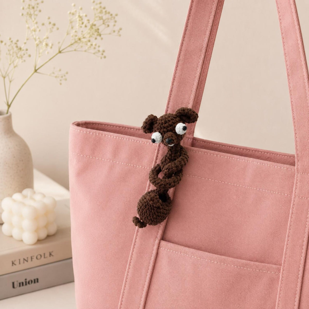 Long Neck Dog Bag Charm, Handmade Amigurumi Purse Accessory, Cute Backpack Hanger, Gift for Dog Lover, Cute Gift for Her, Friend Gift