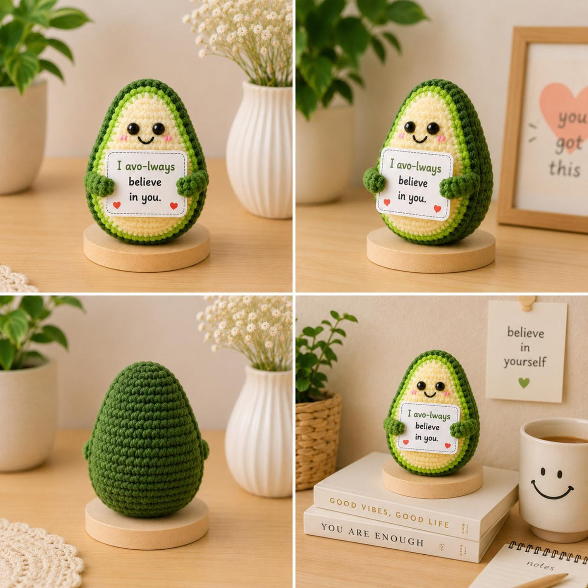 Crochet Avocado Encouragement Gift, Positive Affirmation Desk Decor, Cute Amigurumi Keepsake, Best Friend Coworker Family Graduation Present