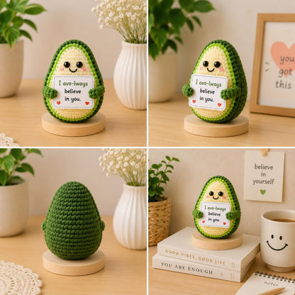 Crochet Avocado Encouragement Gift, Positive Affirmation Desk Decor, Cute Amigurumi Keepsake, Best Friend Coworker Family Graduation Present