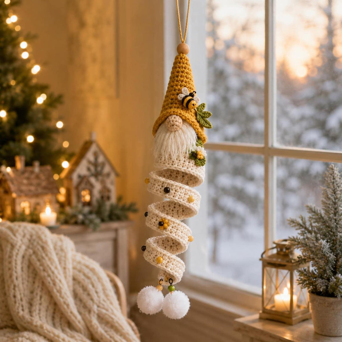 Crochet Christmas Gnome Ornament, Spiral Hanging Nordic Elf Decor, Handmade Holiday Stocking Stuffer, Winter Gift for Her,Friend Gift