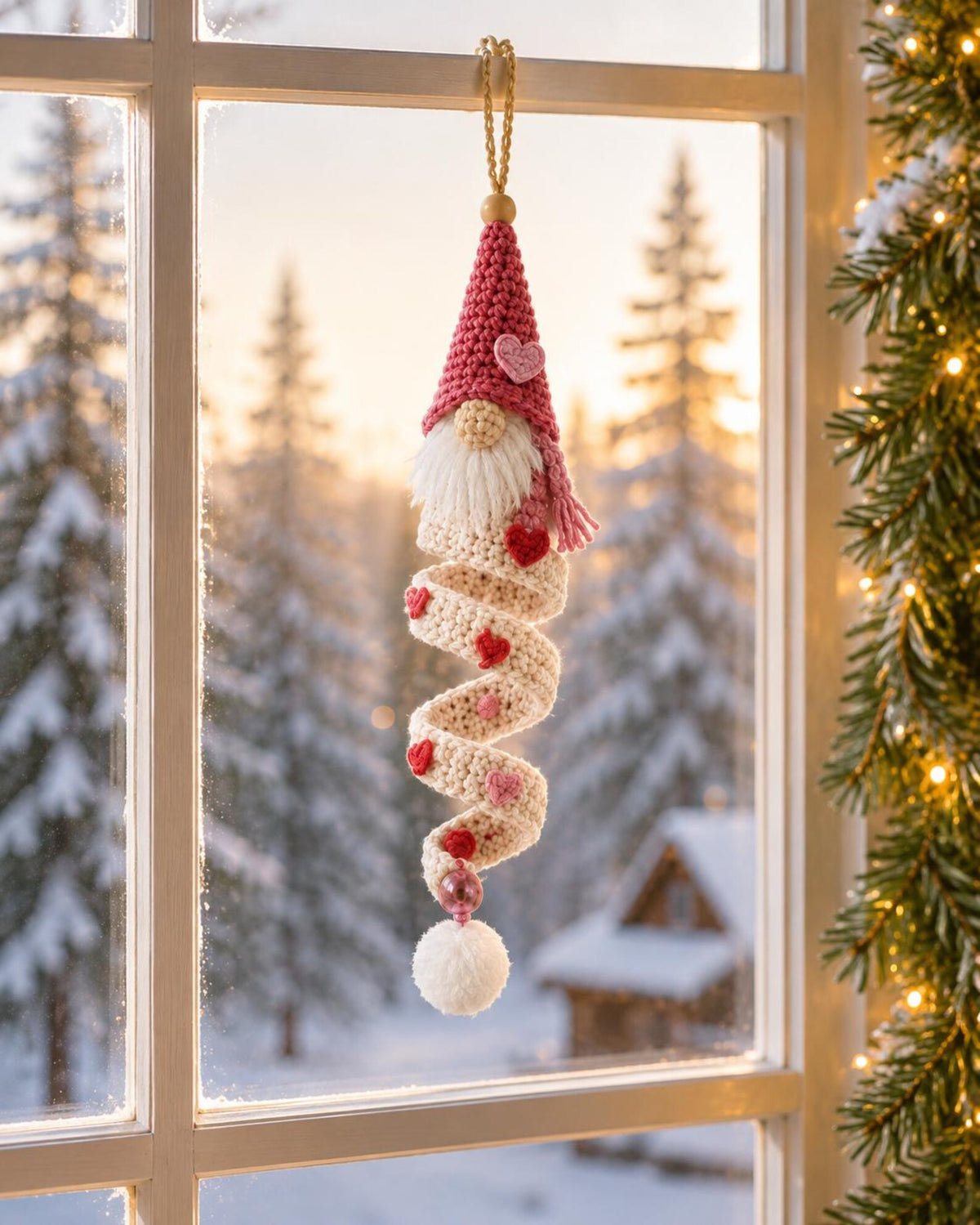 Crochet Christmas Gnome Ornament, Spiral Hanging Nordic Elf Decor, Handmade Holiday Stocking Stuffer, Winter Gift for Her,Friend Gift