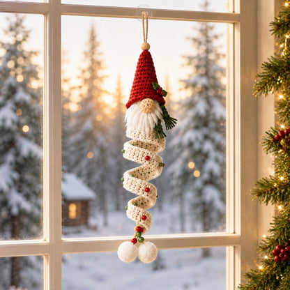 Crochet Christmas Gnome Ornament, Spiral Hanging Nordic Elf Decor, Handmade Holiday Stocking Stuffer, Winter Gift for Her,Friend Gift